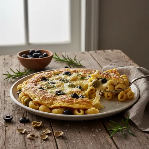 Omelette with Olives and Pasta