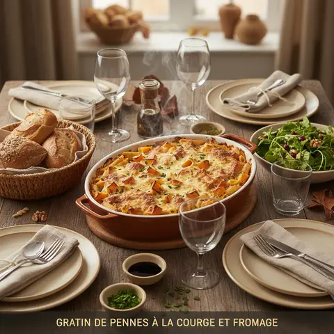 Penne and Butternut Squash Gratin with Cheese