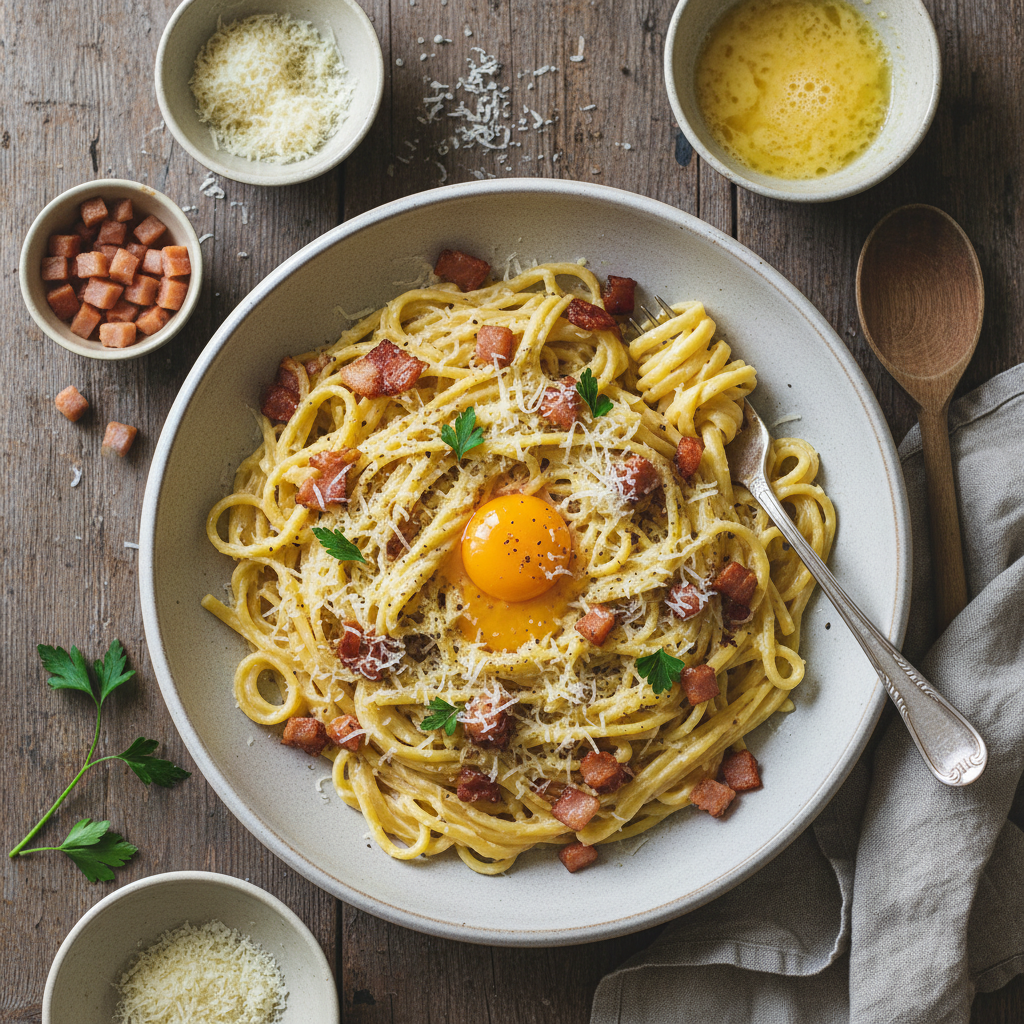 Pâtes à la Carbonara Revisitée Jambon-Parmesan
