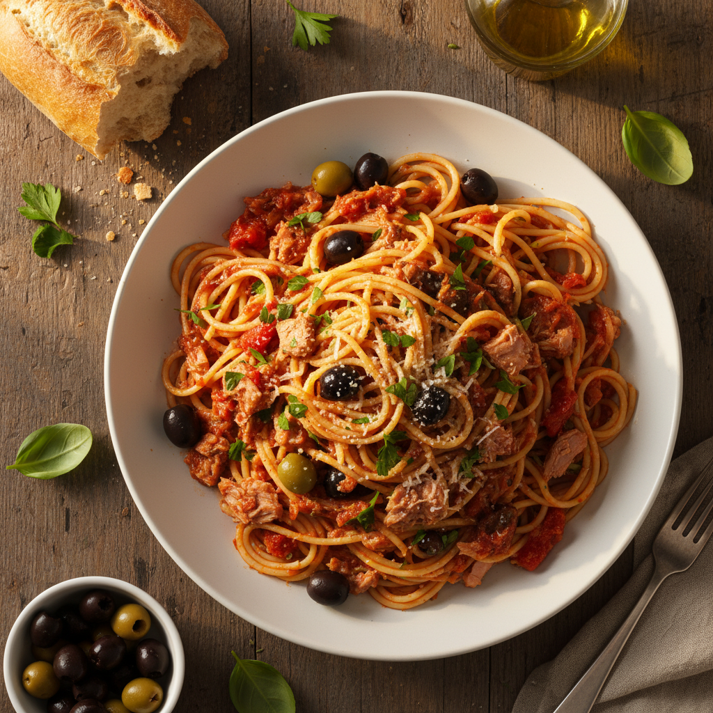 Spaghettis Thon-Olives-Tomate