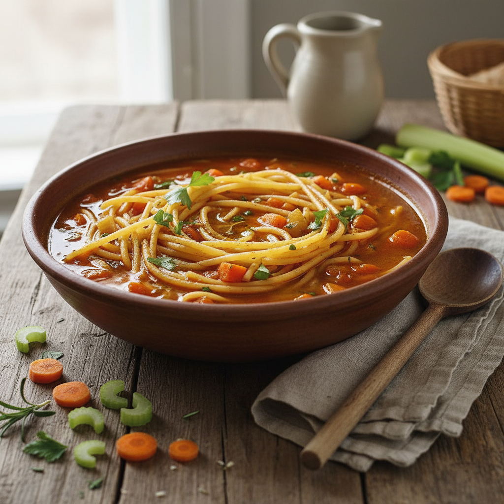 Spaghettis aux Carottes et Céleri (Minestrone Simplifié)