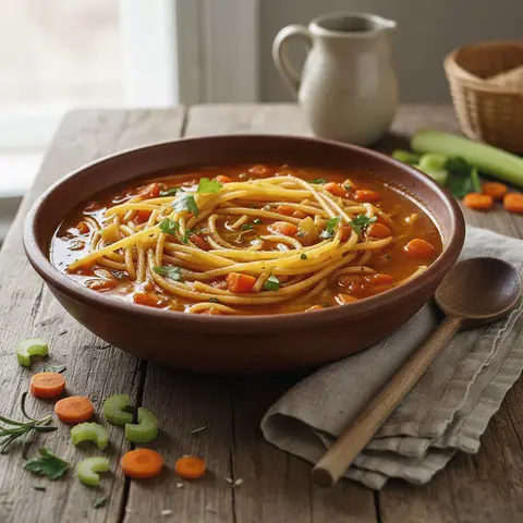 Spaghetti mit Möhren und Sellerie (Vereinfachtes Minestrone)
