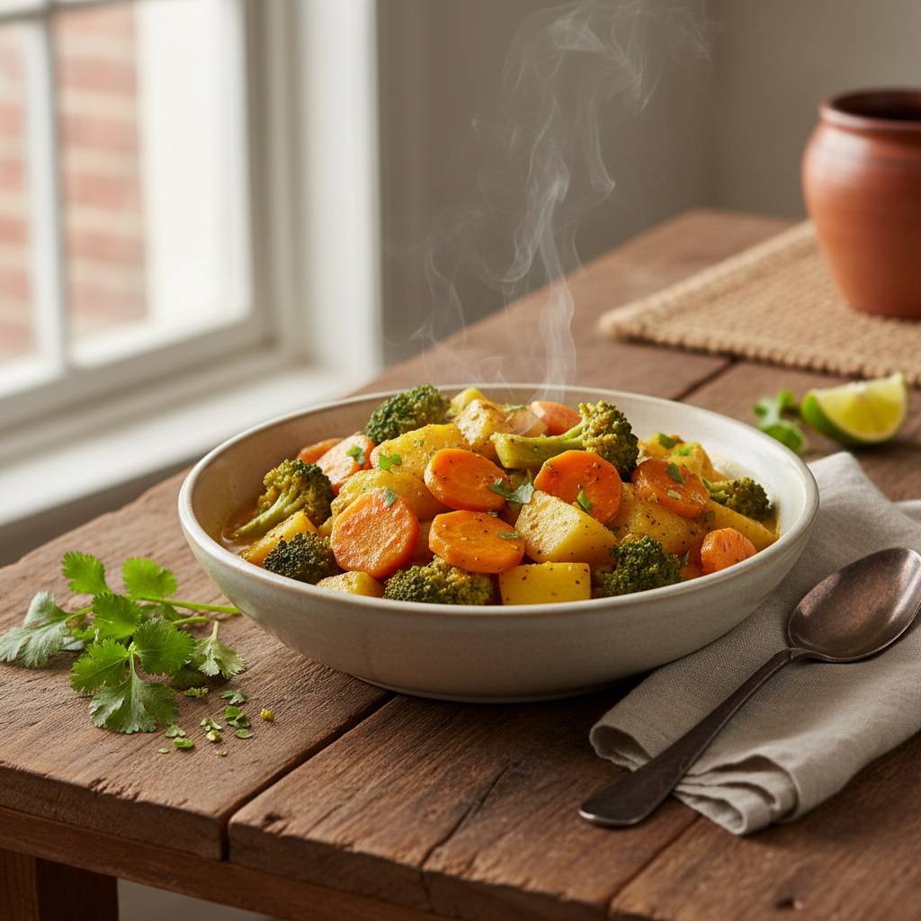 Curry de brocoli et carottes aux pommes de terre