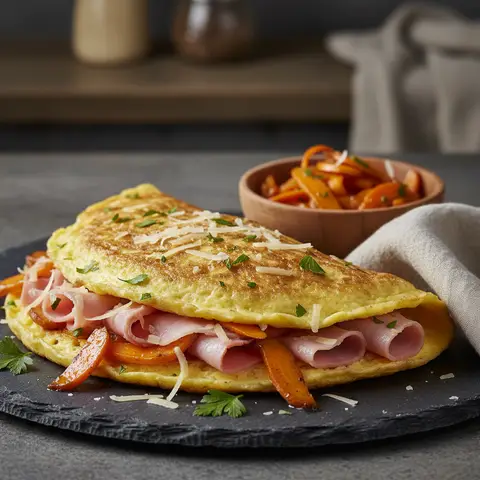 Omelett mit Schinken, Käse und Karotten