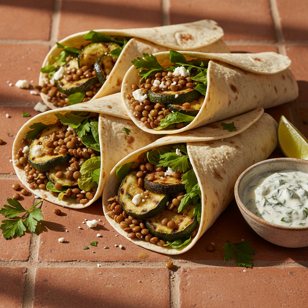 Wraps aux lentilles et courgettes grillées