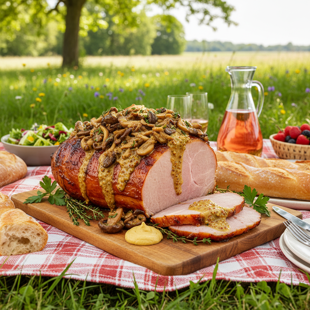 Jambon Braisé aux Champignons et Moutarde
