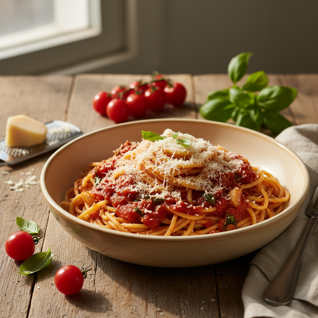 Spaghettis à la Tomate Fraîche et Fromage