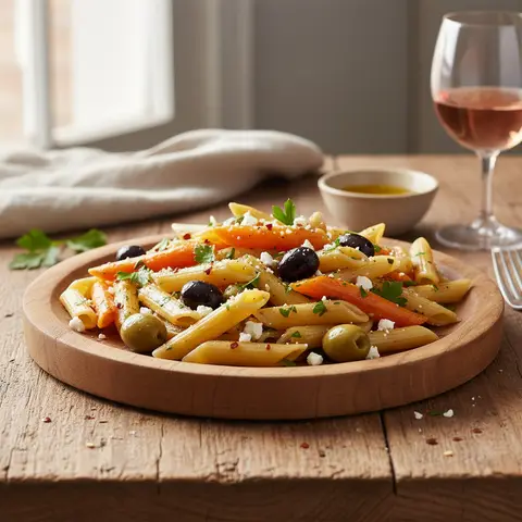 Penne mit Oliven und Karotten
