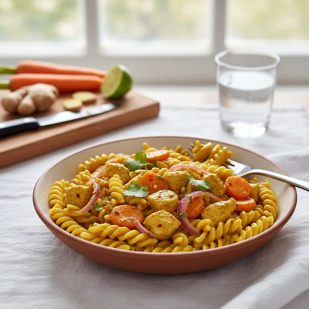 Pâtes au Curry et Poulet