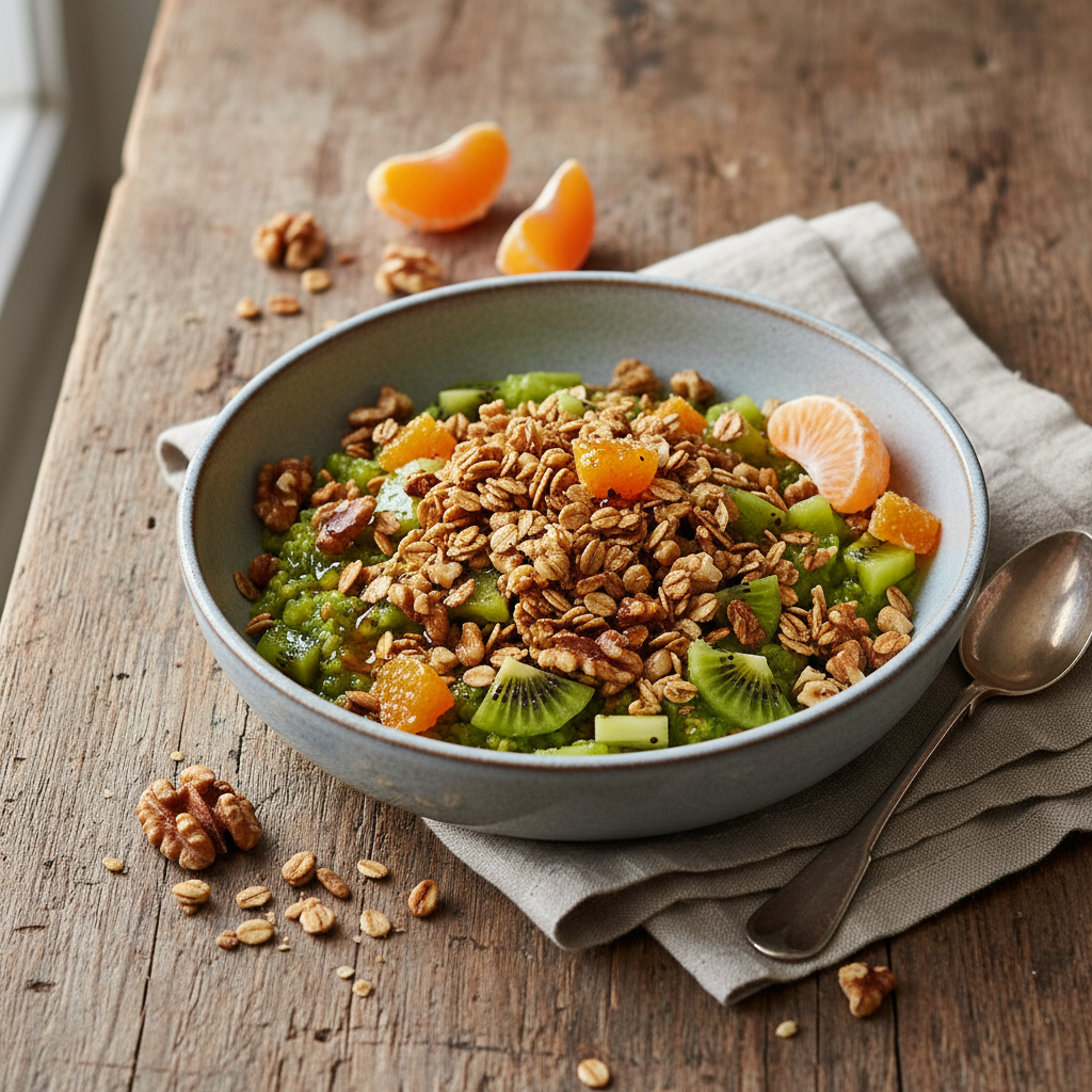 Tartare de Kiwis et Noix avec Granola d'Avoine aux Clémentines