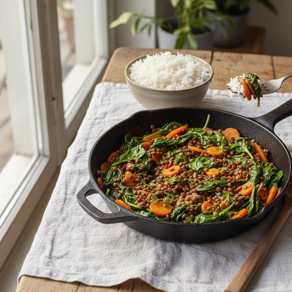 Poêlée Épinards, Lentilles et Carottes