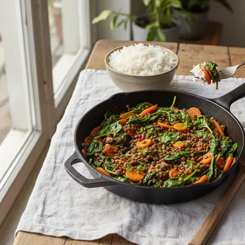 Sautéed Spinach, Lentils, and Carrots