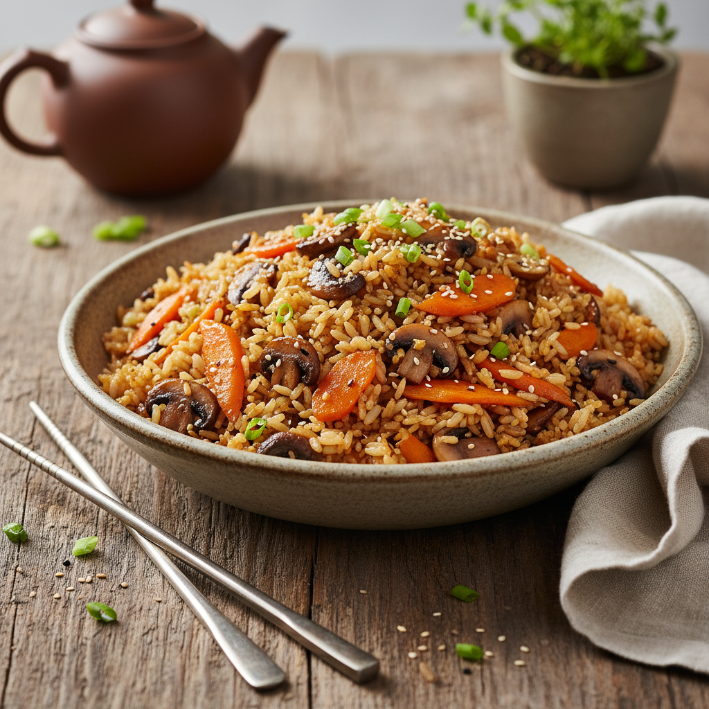 Riz sauté aux champignons et carottes
