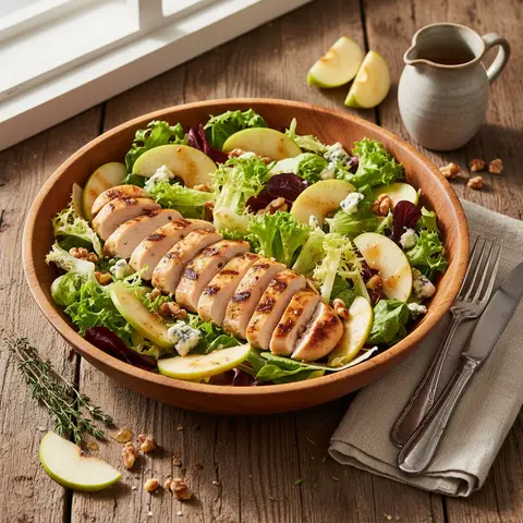 Gemischter Salat mit gegrilltem Hähnchen und Äpfeln