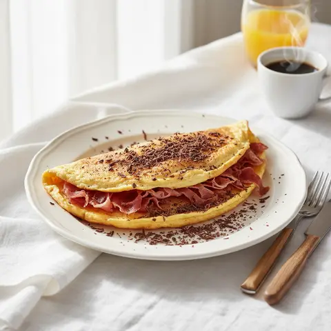 Omelette mit Schinken und Schokolade (Dessertvariante)