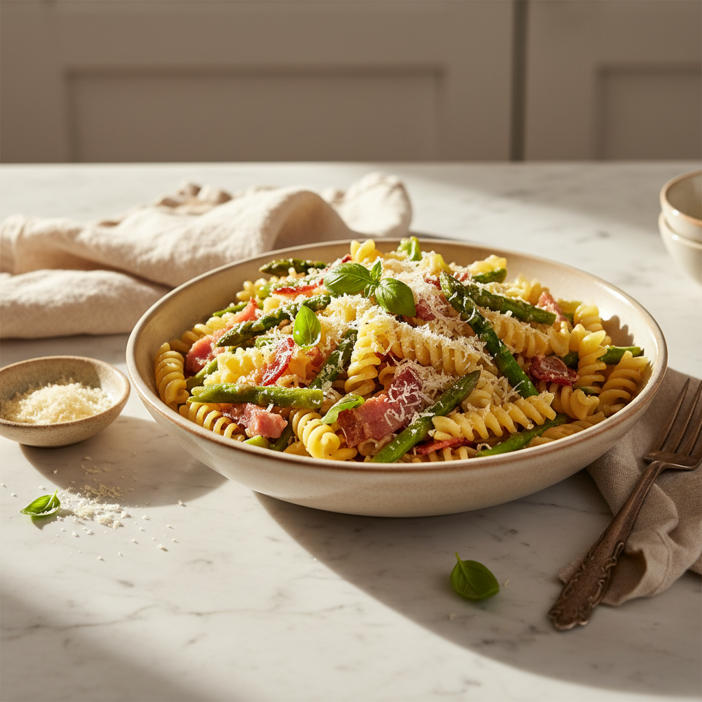 Pâtes aux asperges et jambon