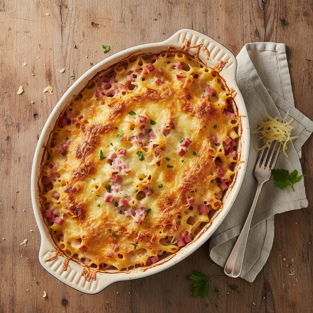 Pâtes Gratin au Jambon et Gruyère
