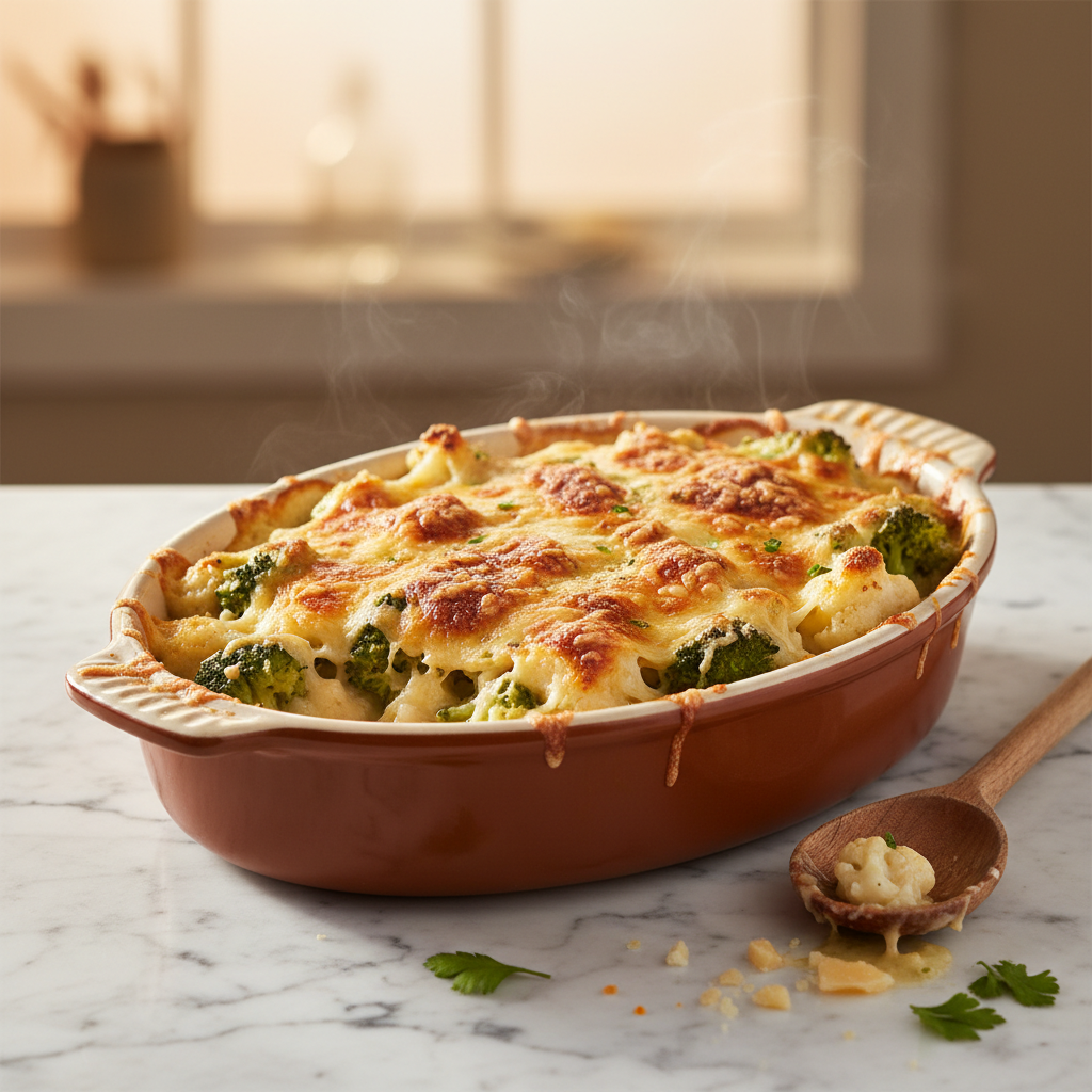 Gratin de Brocoli et Chou-fleur au Gruyère