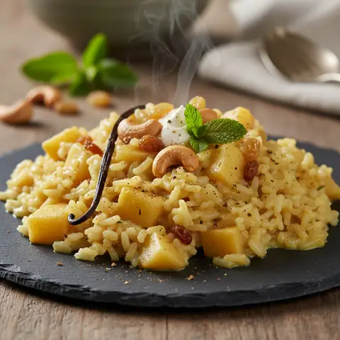 Reis mit Obst und mildem Curry