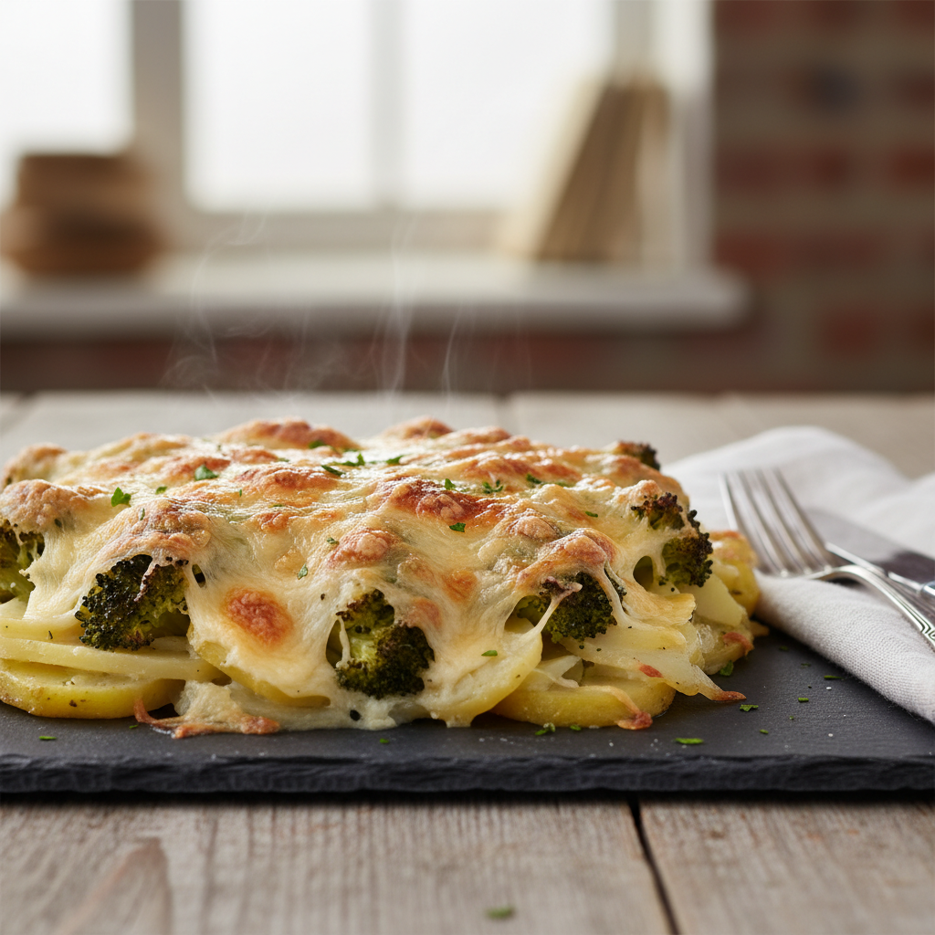 Gratin de brocoli et pommes de terre au Gruyère