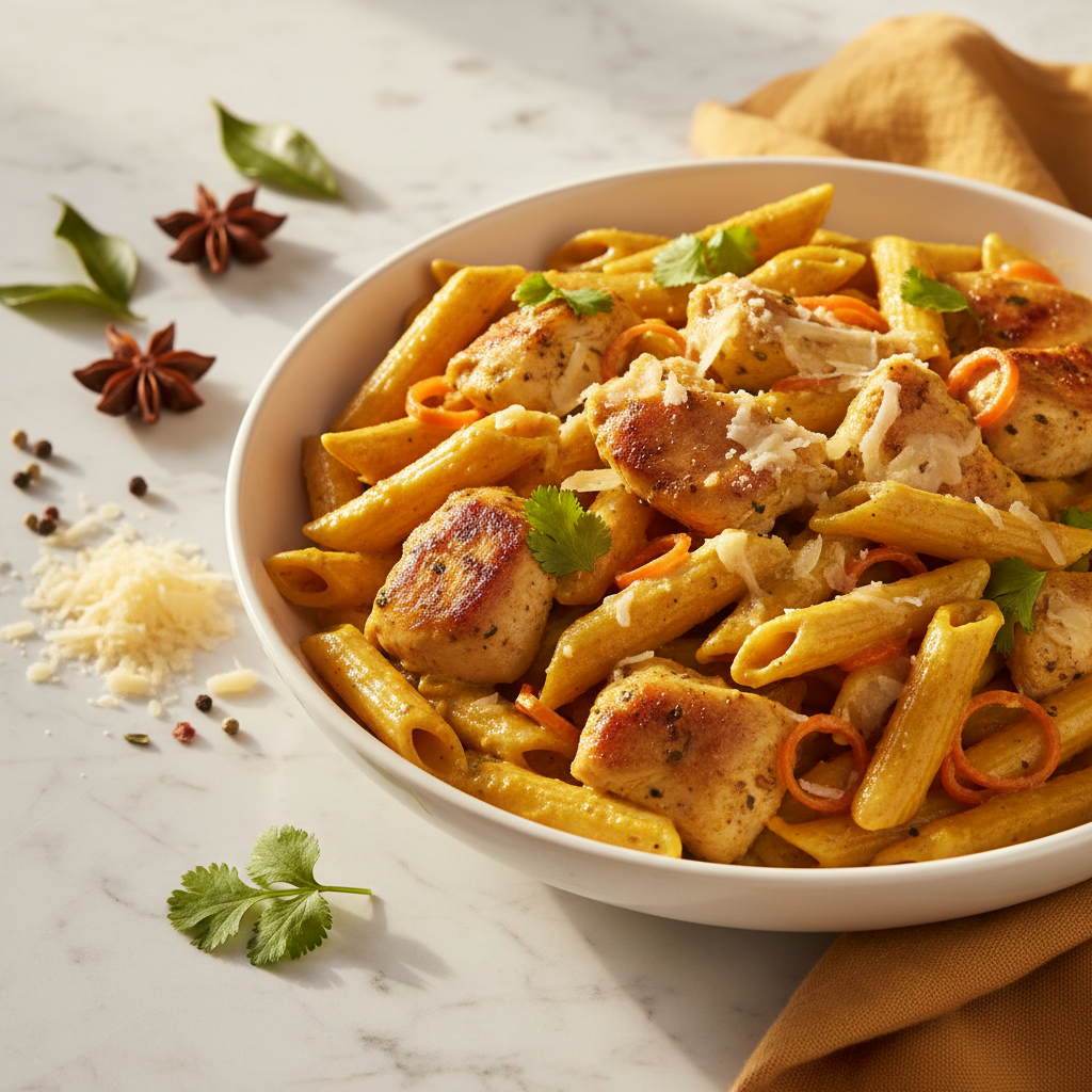 Pâtes au curry et poulet