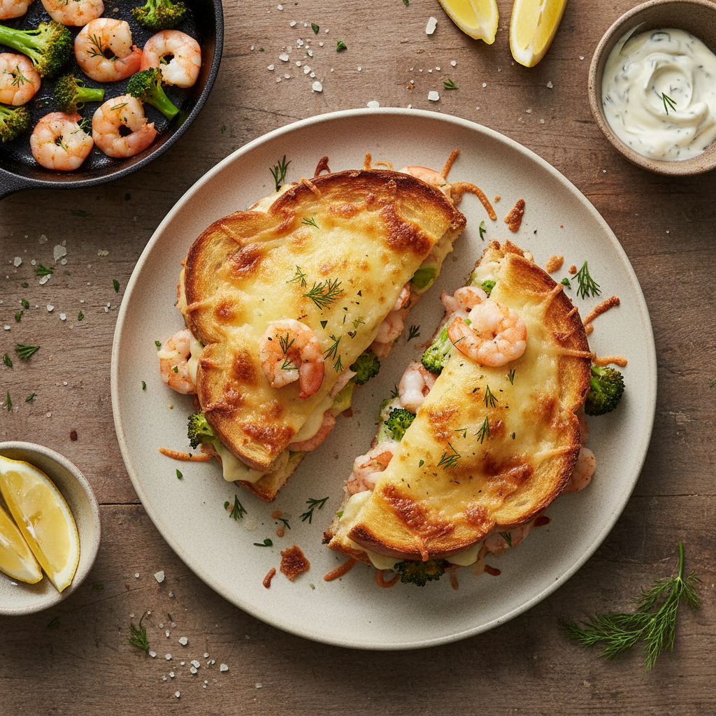 Croque Monsieur aux Crevettes et Brocoli