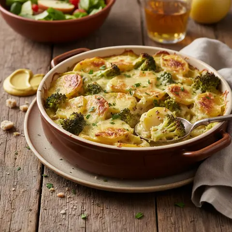 Potato and Broccoli Gratin with Mustard