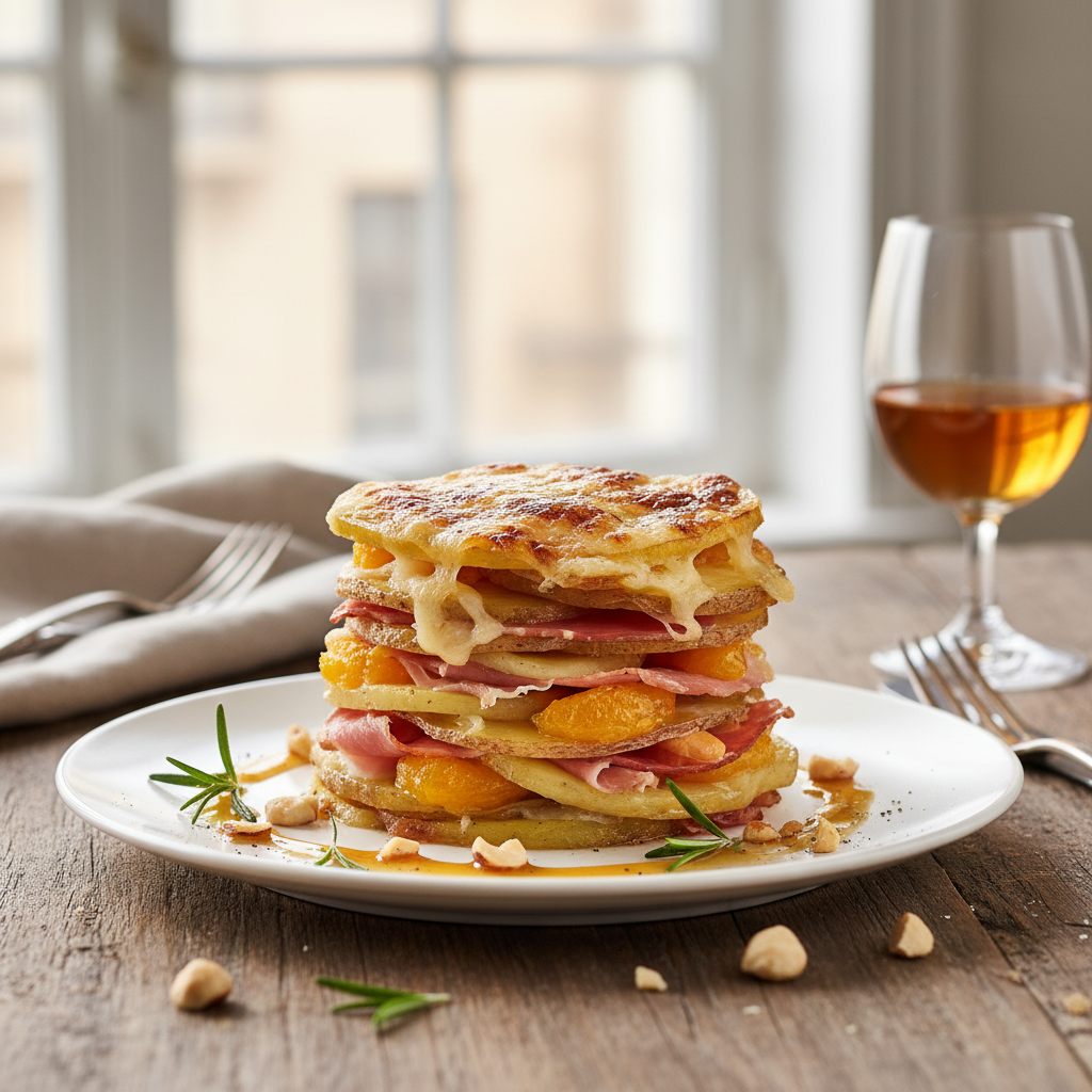 Mille-feuille de Pommes de Terre et Jambon aux Clémantines