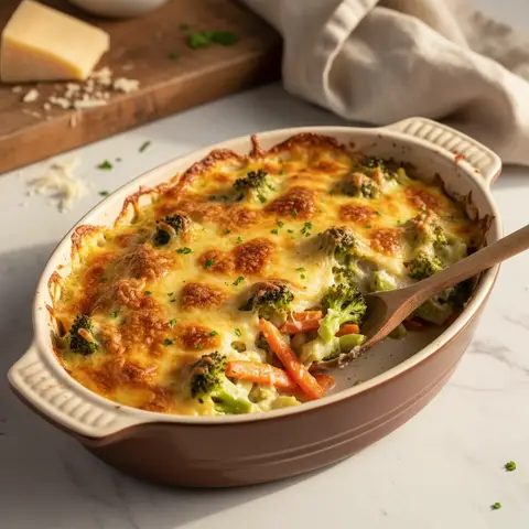 Brokkoli- und Karottenauflauf mit Gruyère