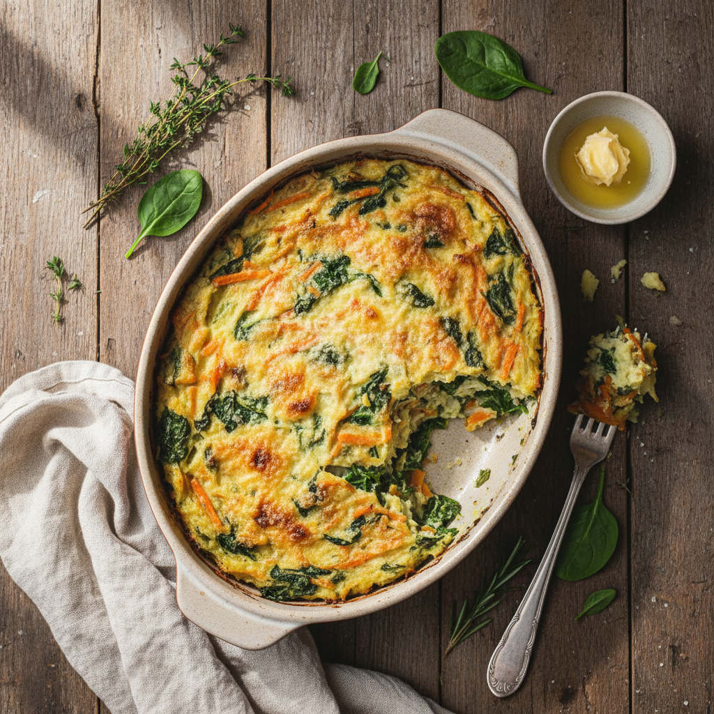 Purée de pommes de terre et carottes aux épinards
