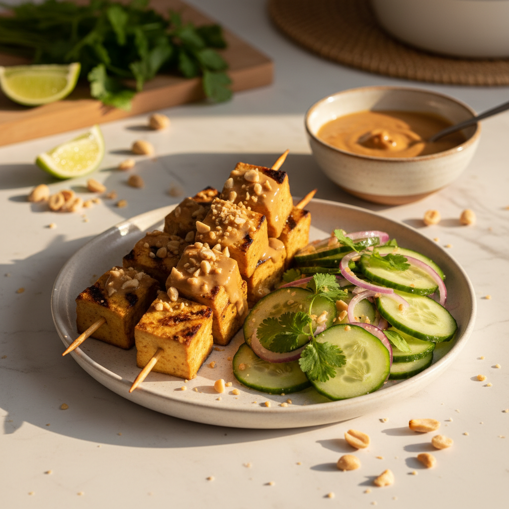 Tofu grillé satay et salade de concombre