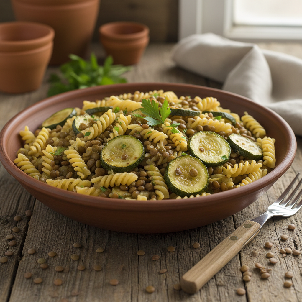 Pâtes aux lentilles et courgettes