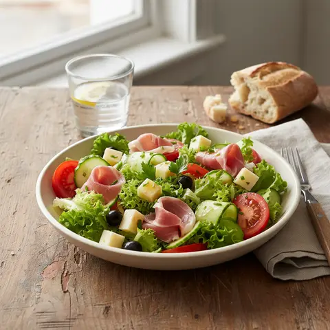Gemischter Salat mit Schinken und Käse