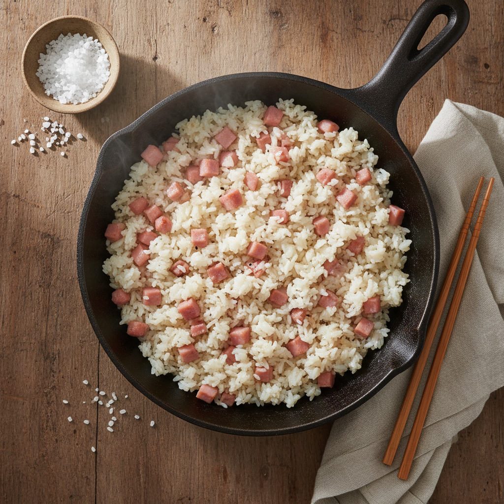 Riz blanc sauté au jambon