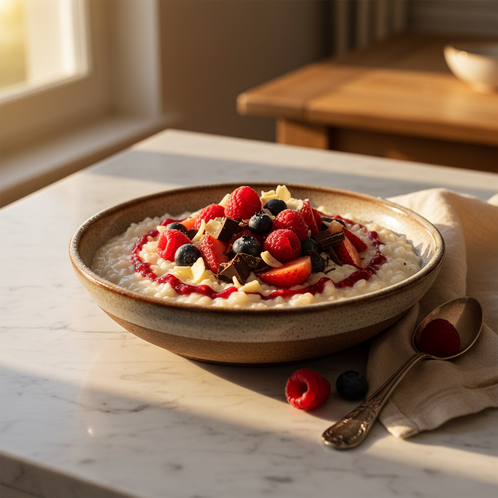 Pudding de Riz aux Fruits Rouges et Chocolat