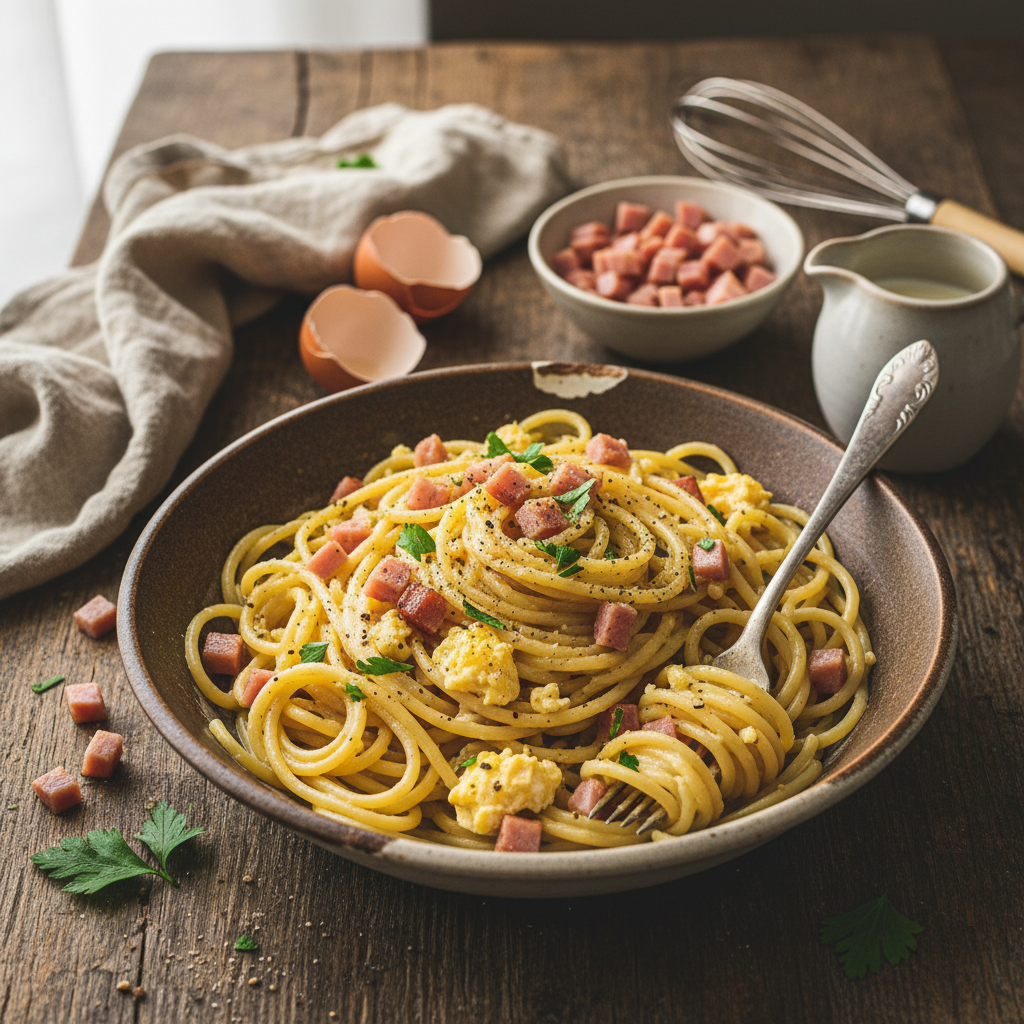 Pâtes à la Carbonara Allégée avec Jambon