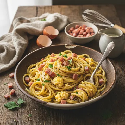 Light Carbonara Pasta with Ham