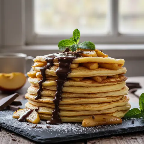 Crêpes mit Äpfeln und Schokolade