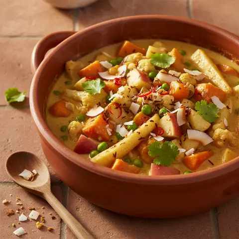 Curry mit Äpfeln und Gemüse in Kokosmilch