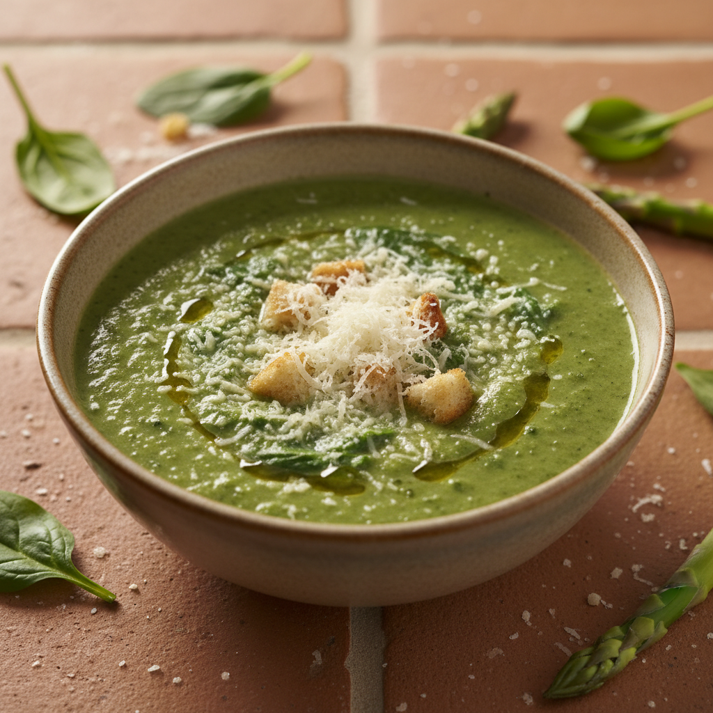 Soupe crémeuse épinards et asperges