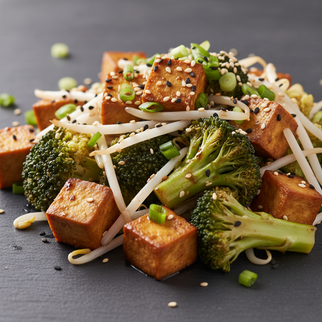 Salade chinoise de tofu fumé et brocoli au sésame