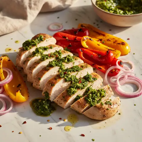 Cold Chicken with Chimichurri and Grilled Peppers