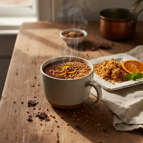 Heiße Schokolade mit Orange und knusprigem Quinoa