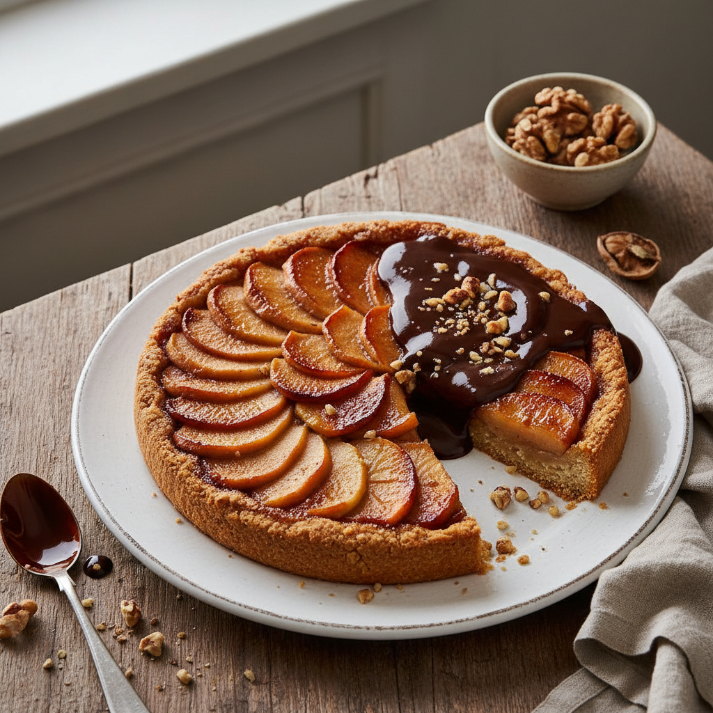 Tarte Tatin aux Pommes avec Sauce au Chocolat et Noix