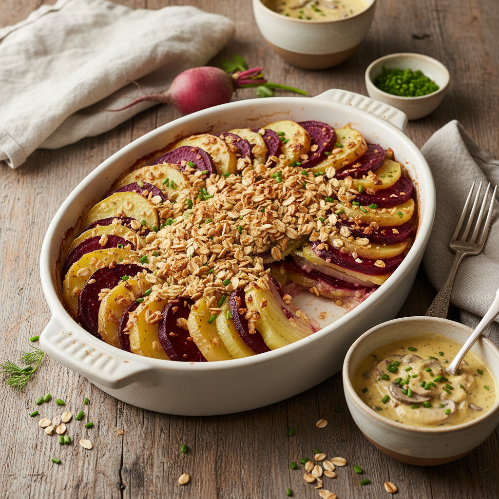 Gratin Dauphinois Légumes Racines avec Flocons Croustillants