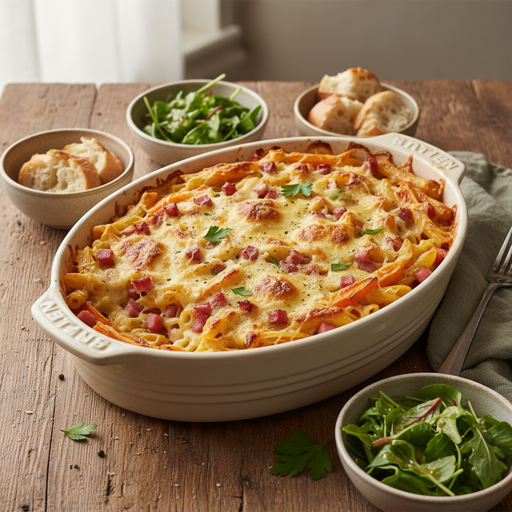 Gratin de Pâtes aux Carottes et Jambon