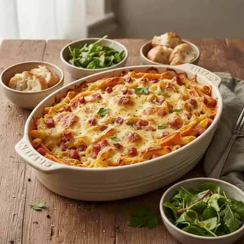 Pasta Gratin with Carrots and Ham