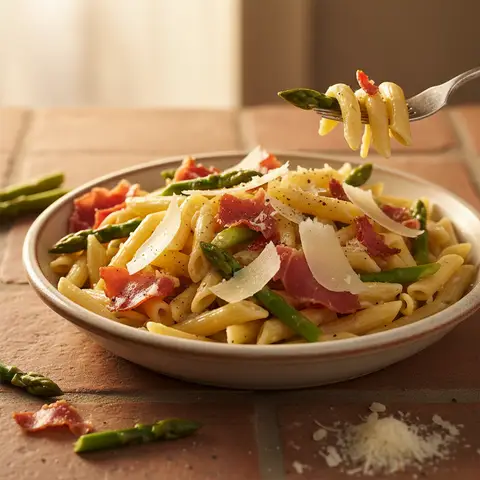 Pasta mit Spargel, Schinken und Parmesan