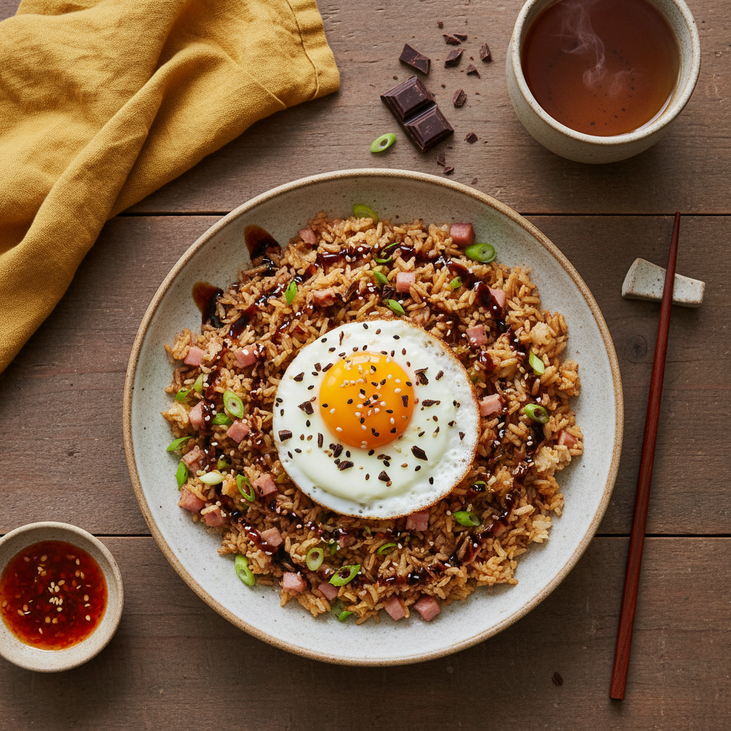 Riz Sauté Asiatique au Jambon et Chocolat Noir