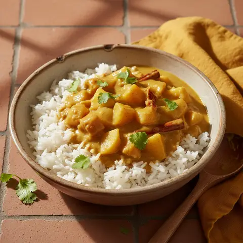 Mildes Curry mit Äpfeln und Birnen in Kokosmilch